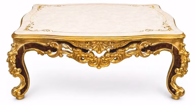 Tavolino da caffè in stile barocco lussuoso, Casa Padrino, bianco/oro/marrone, 128 cm - Tavolino da salotto in stile barocco - Arredamento da salotto in stile barocco