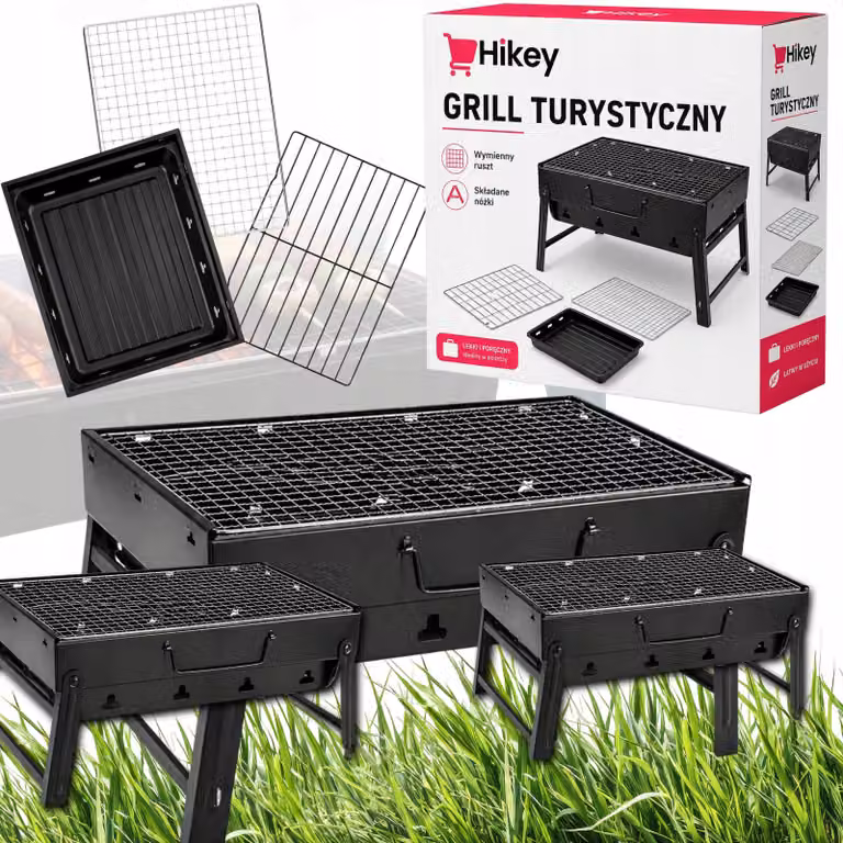 Griglia a carbone pieghevole a valigetta, set 3 pezzi – barbecue portatile 1,1 kg con griglia cromata, per campeggio, picnic, spiaggia e giardino