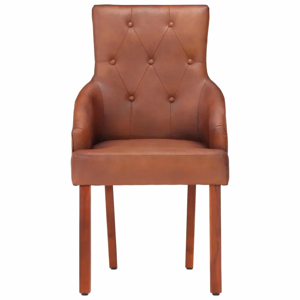 Set di 4 sedie da pranzo vidaXL in vera pelle marrone e legno di acacia stile vintage – 2