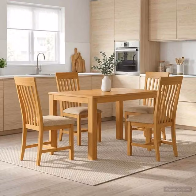 Set da pranzo moderno vidaXL in legno di quercia beige composto da tavolo rettangolare e 4 sedie