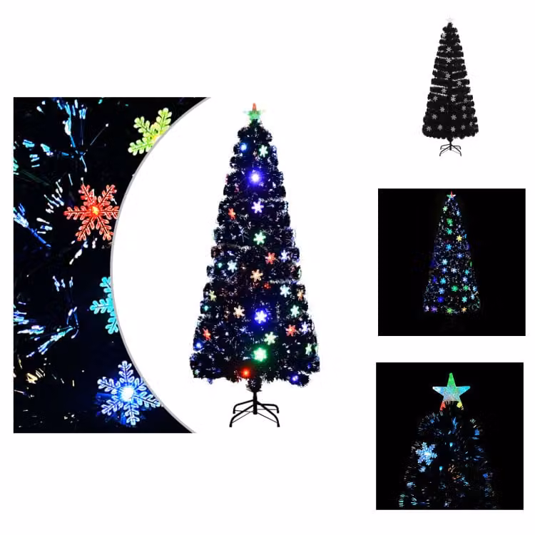 vidaXL Albero di Natale con fiocchi di neve LED nero 210 cm fibra ottica - Alberi di Natale