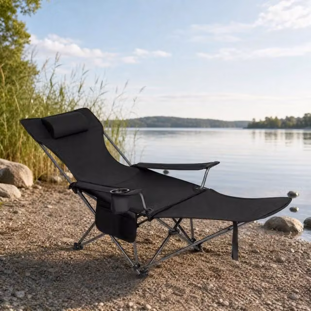 Sedia pieghevole reclinabile REDOM per giardino, colore nero, L/P/H: 115 x 84 x 88,5 cm – 1