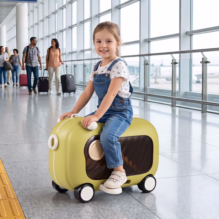 Valigia cavalcabile 2 in 1 Costway con ruote fluide, pedali pieghevoli e tracolla rimovibile per bambini dai 2 anni in su, Verde