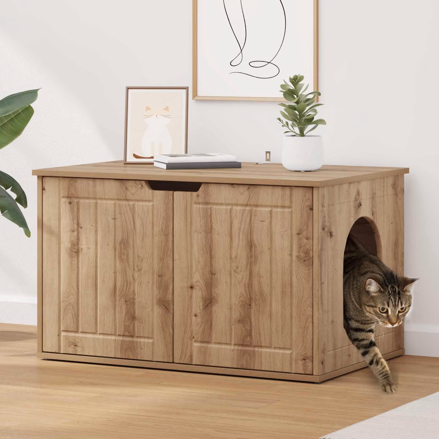 Casa per gatti vidaXL in legno color rovere, L 85 cm x P 55 cm x H 50,5 cm
