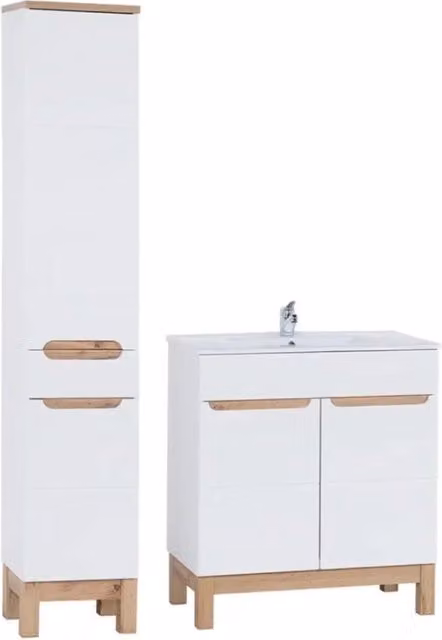 Set da bagno ERMANO: mobile sottolavabo 80cm + lavabo rettangolare da incasso + sifone + colonna