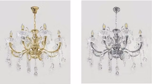 Trade Shop - Lampadario Soffitto 8 Bracci Attacco E14 Pendenti Acrilico Oro Argento A19 -