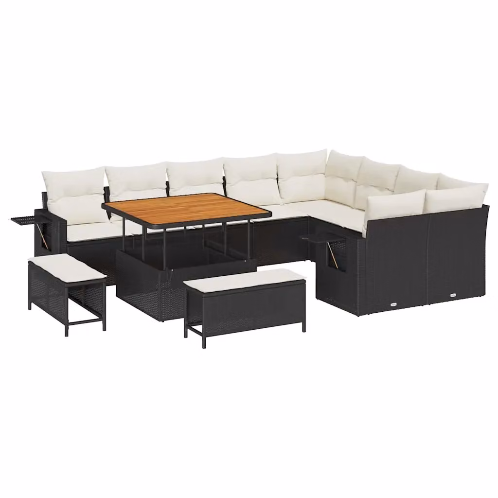 Set Divano da Giardino vidaXL 12 Pezzi in Polyrattan Nero con Cuscini e Tavolino – 2
