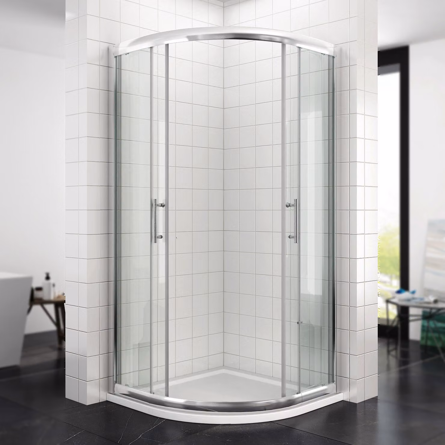 Quadrante doccia rotondo 80x80x195cm Cabina doccia porta scorrevole Vetro di sicurezza NANO ESG