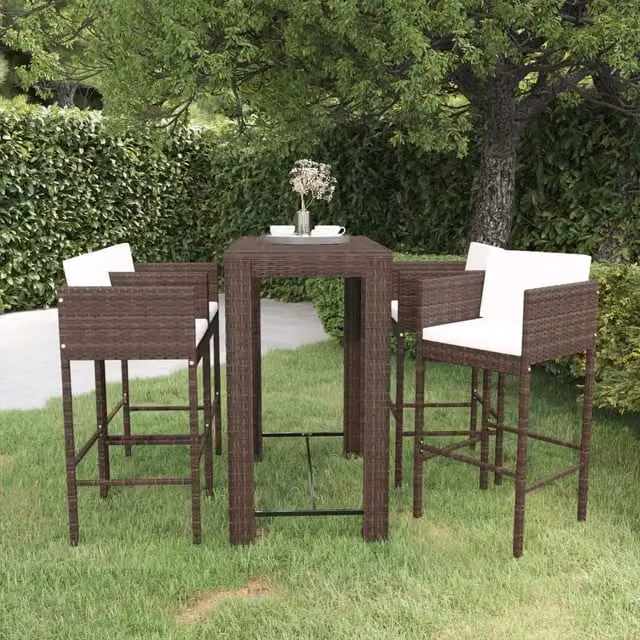 Set da Bar da Giardino 5 pz con Cuscini in Polyrattan Marrone 3094783