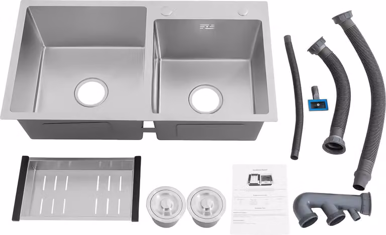 Lavello da cucina, doppia vasca, acciaio inossidabile resistente, argento chiaro