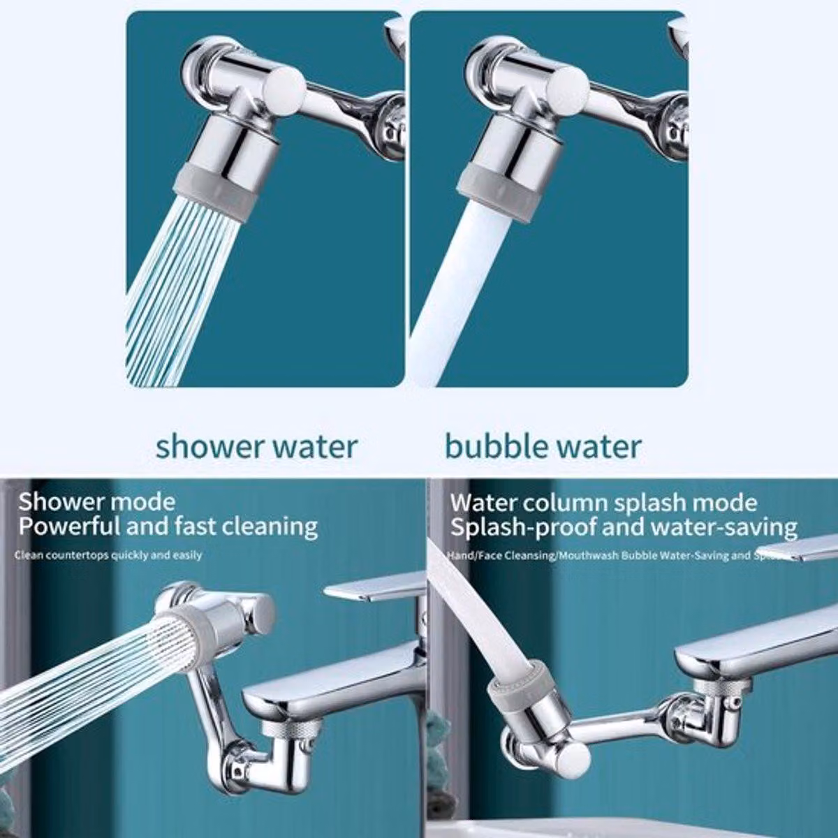 Rubinetto a risparmio idrico - Rotazione di 1080° - Adatto per cucina e bagno - Filtro spray universale - Perfetto per lavelli e lavabi