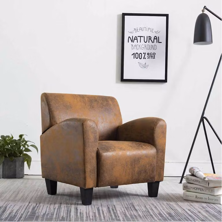 Poltrona Divano vidaXL in Similpelle Scamosciata Marrone con Braccioli, L 70 cm x P 69 cm x H 72 cm