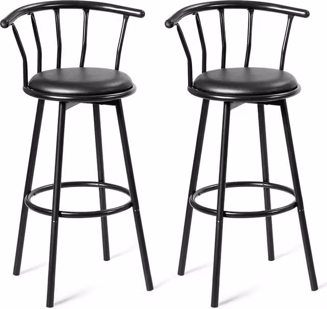 Set di 2 sgabelli da bar ergonomici Design Mania in ecopelle nera con poggiapiedi, H 102 x L 39 x P 39 cm