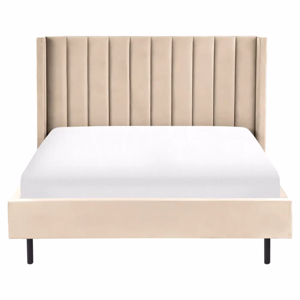 Letto matrimoniale Beliani in velluto beige con doghe stile moderno L/P/H: 222 x 140 x 115 cm – 2