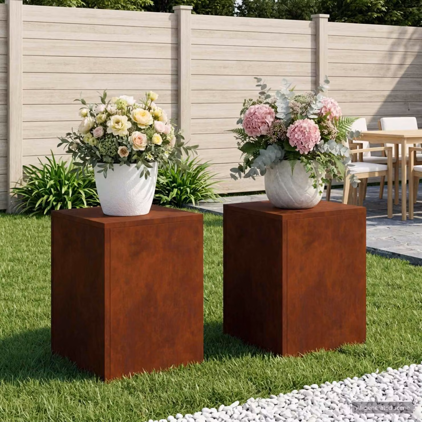 Set di 2 supporti per piante vidaXL in acciaio color marrone, H x L x P: 40 x 30 x 30 cm