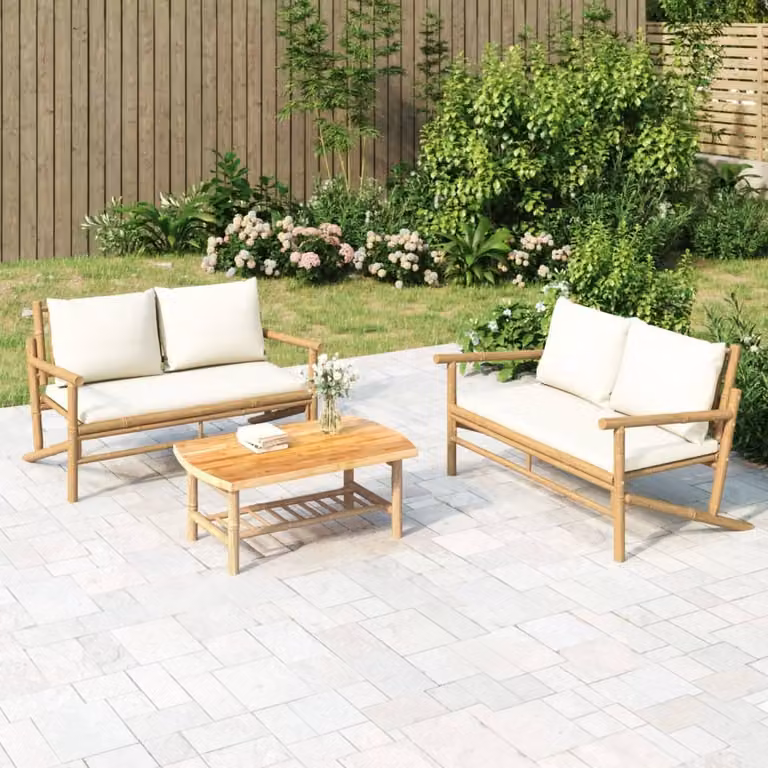 Maison Exclusive - Set da giardino a 3 pezzi con cuscini color crema in bambù