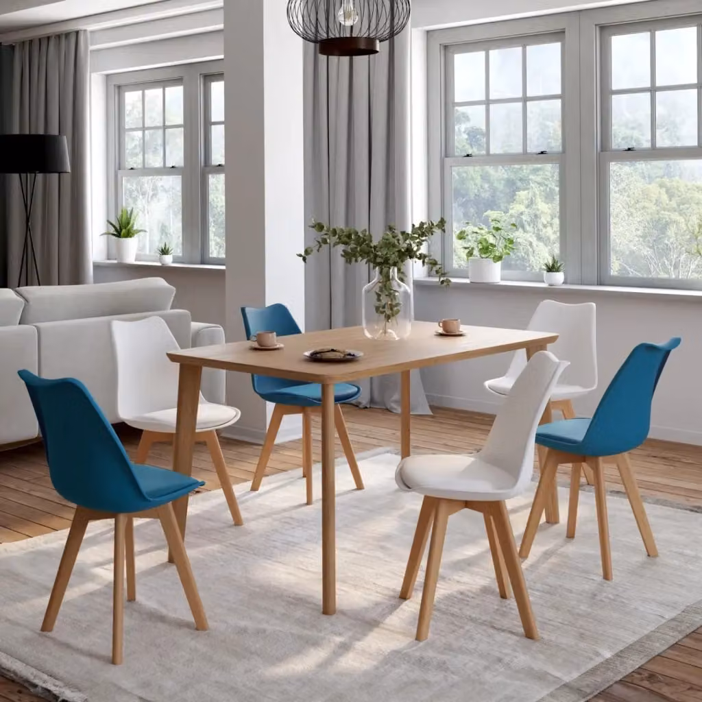Set di 6 sedie scandinave SARA IDMarket in plastica e legno, mix di colori blu e bianco – 2