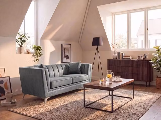 Divano a 2 posti Beliani in velluto grigio con cuscini inclusi per soggiorno e ufficio in casa L: 160 cm, P: 77 cm, H: 80 cm – 1