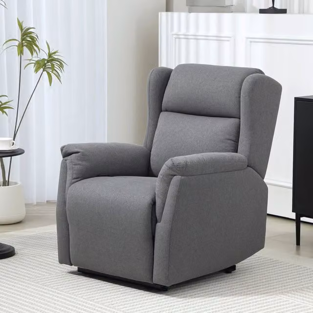 Poltrona reclinabile relax con poggiapiedi integrato in lino, design minimalista, Grigio – 1