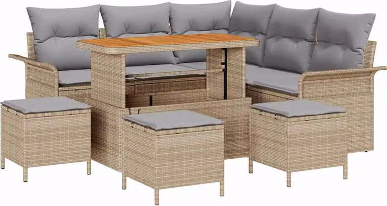 Set Divano da Giardino con cuscino 9 pcs Beige polyrattan