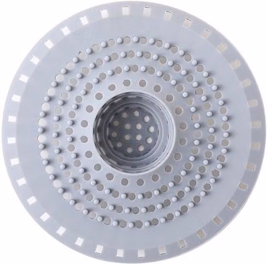 Griglie di scarico in silicone per doccia con effetto ventosi, filtro per capelli per vasca da bagno, lavabo e cucina, flessibili, prevengono gli intasamenti, colore grigio