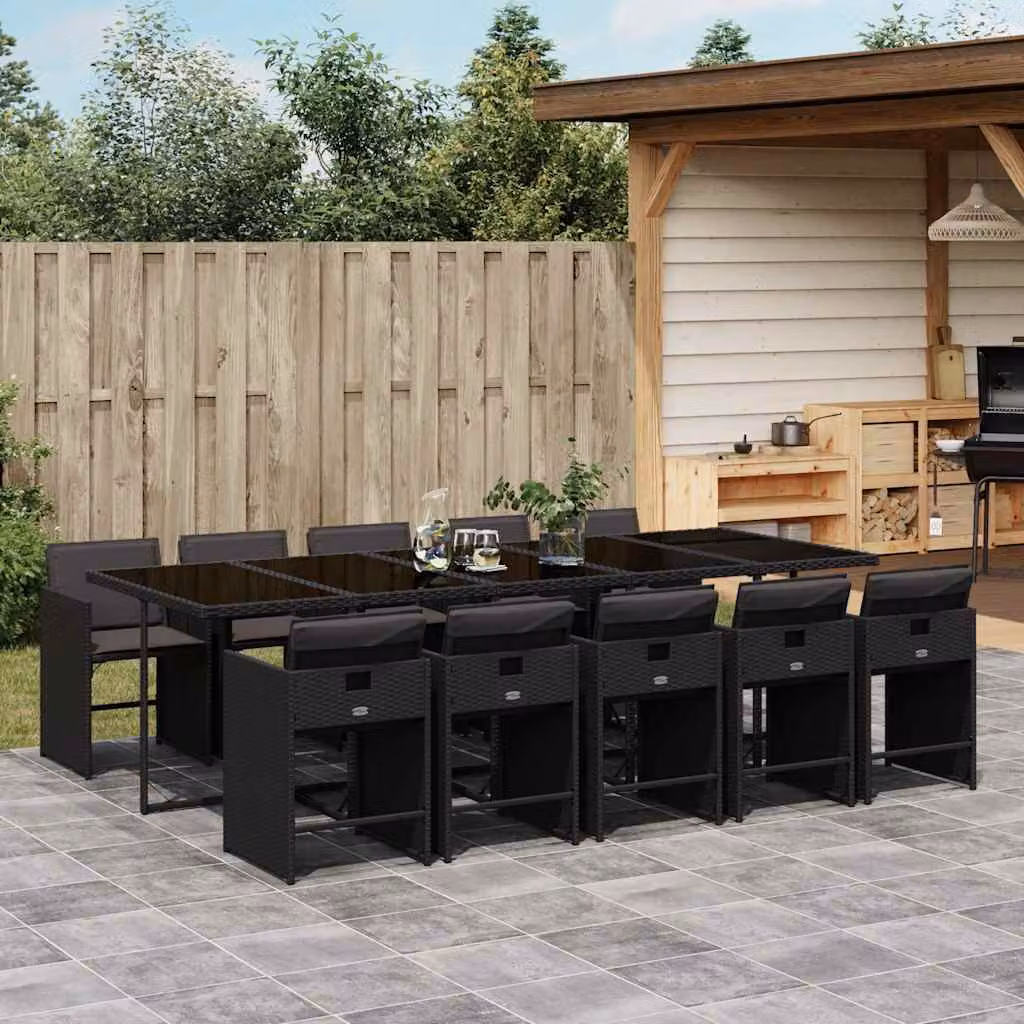 vidaXL Set da Pranzo da Giardino 11 pz in Polyrattan Nero con Piano in Vetro – 1