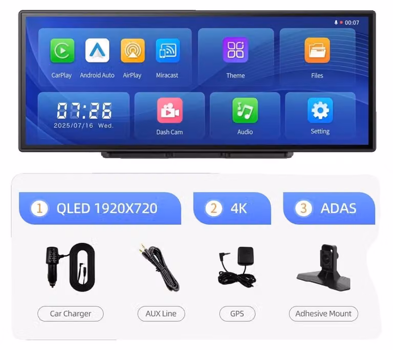 Registratore video per auto, registrazione in 4K, connettività wireless, dotato di telecamera posteriore da 6 metri, include scheda TF da 64G