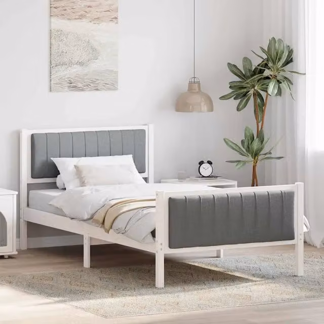 Struttura del letto-Giroletto-Rete del Letto Bianco e grigio chiaro 100 x 200 cm 795910
