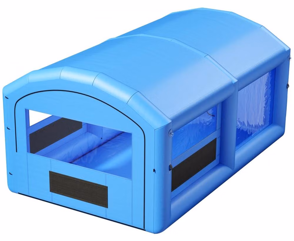 Cabina di verniciatura gonfiabile, dimensioni 6,4 x 4,1 x 3 metri - Ventilatore da 1100 W - PVC blu