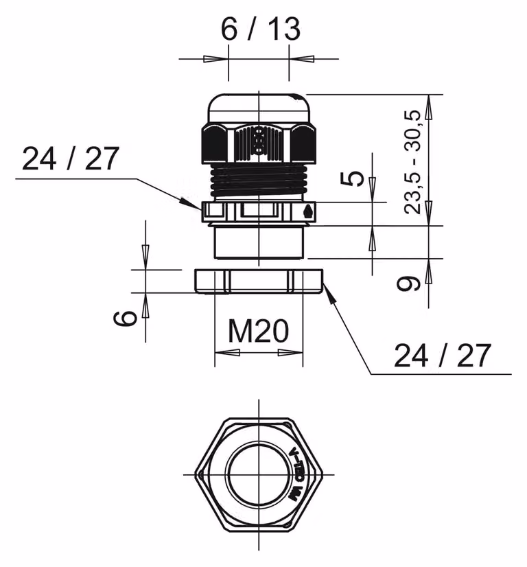 50 pezzi Connessione a vite con contromisura - Pressacavo / connettore centrale M20 V-TEC VM20+ LGR