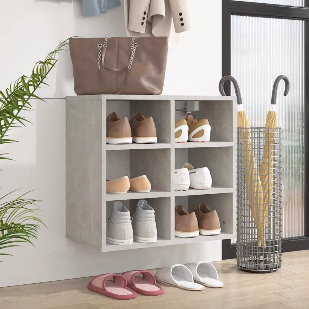 Scarpiera moderna da parete vidaXL in legno e MDF, Grigio, L: 52,5 cm, P: 30 cm, H: 50 cm
