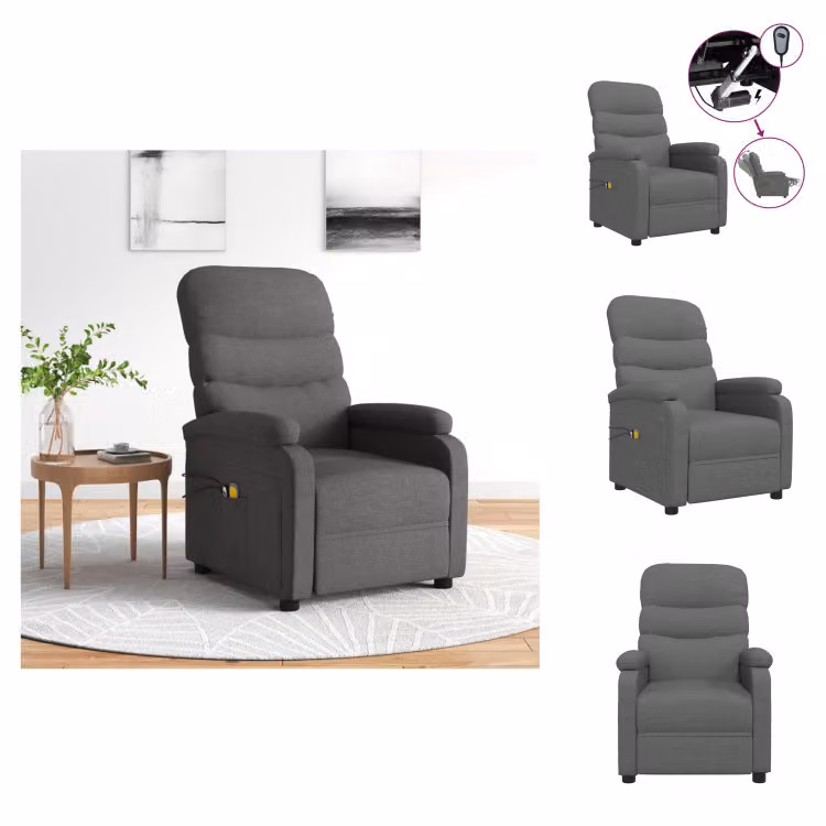 vidaXL Sedia da massaggio elettrica in tessuto grigio scuro - Sedia da massaggio