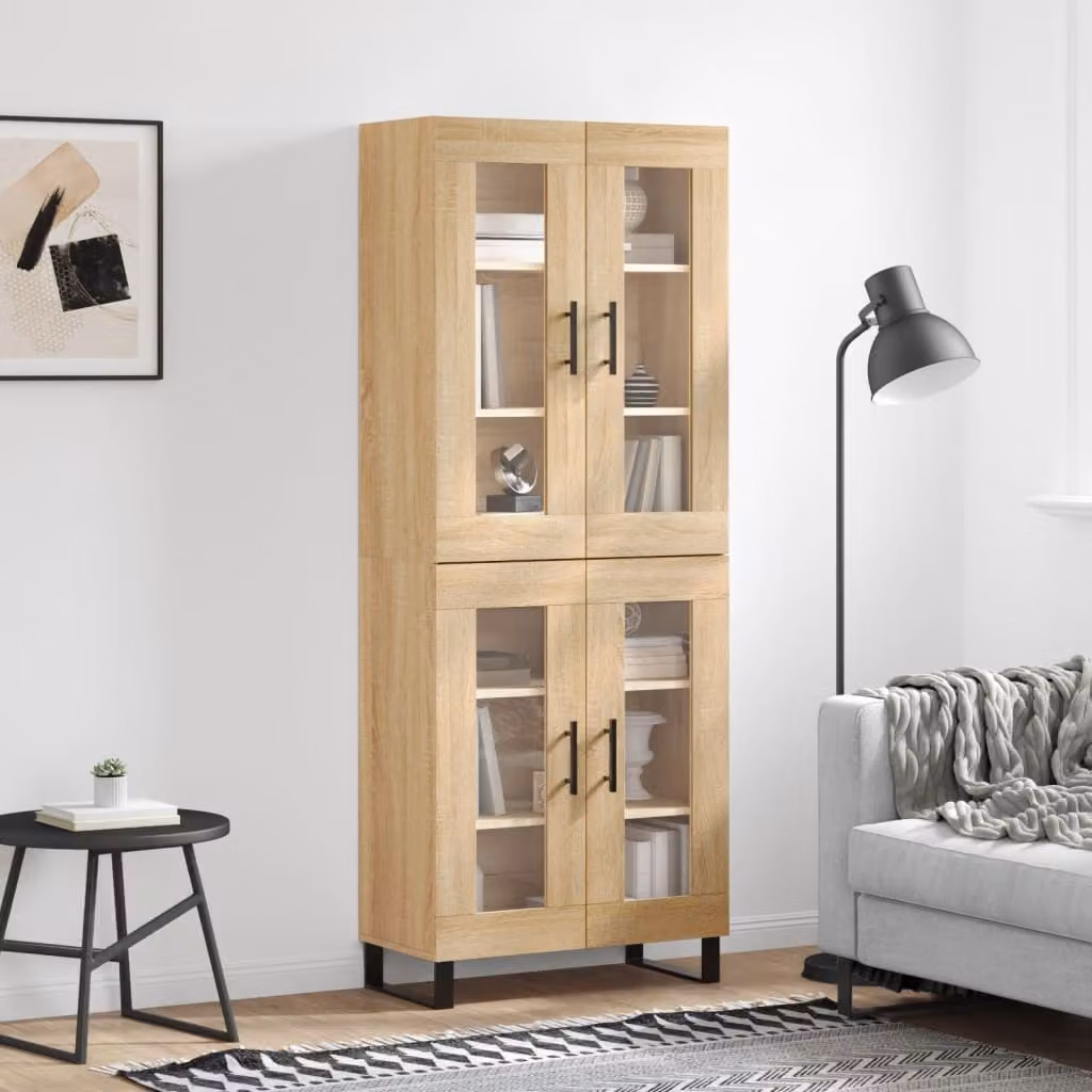 Credenza moderna vidaXL in legno e vetro color rovere, L: 69,5 cm, P: 34 cm, H: 180 cm