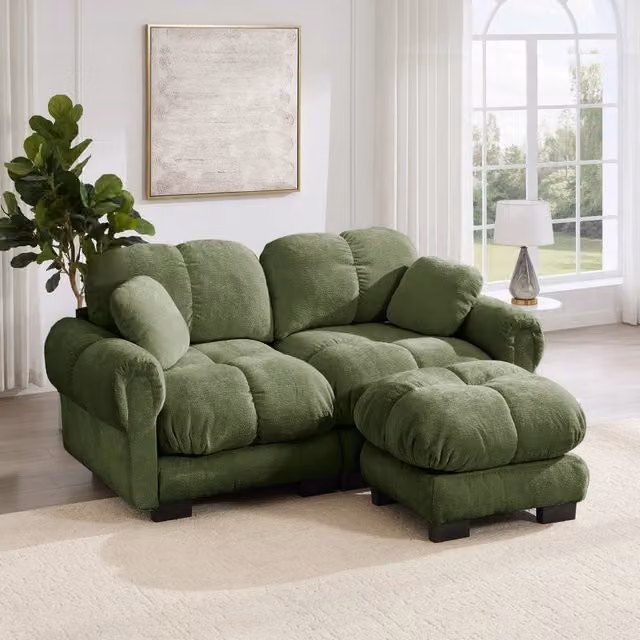 Divano modulare angolare a L 2 posti in ciniglia 190x149x90 cm verde