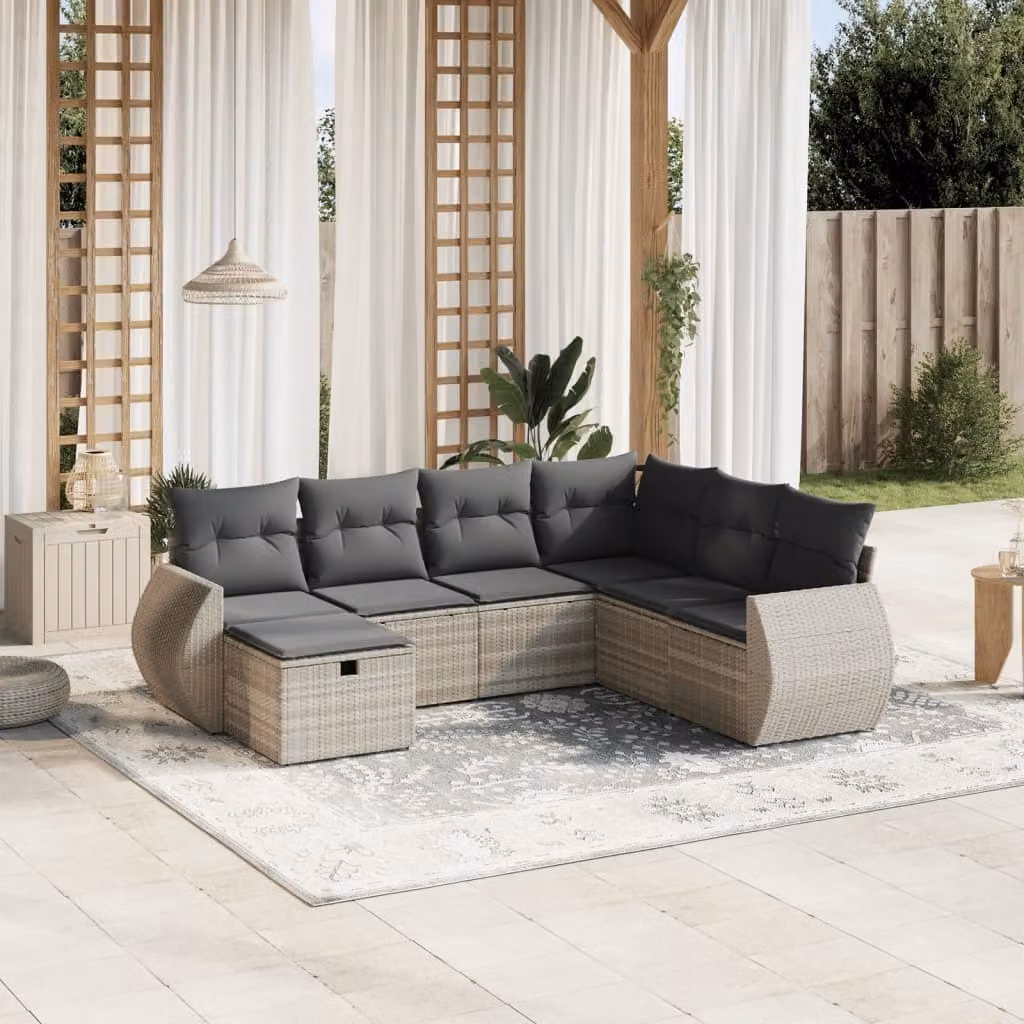 Maison Exclusive - Set Divani da Giardino 7pz con Cuscini Grigio Chiaro Polyrattan