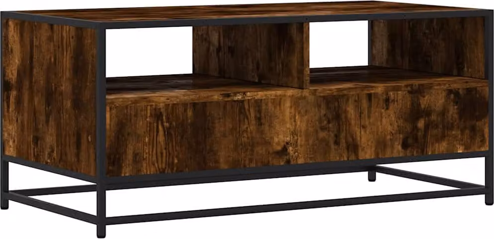 Tavolino Rovere Fumo 100x50x45cm in Legno Multistrato e Metallo