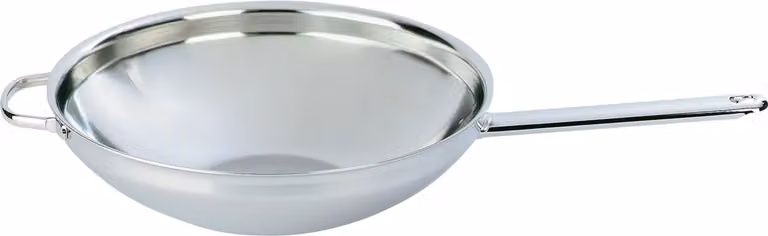 Wok con base piatta con manico in acciaio inox 7 strati per induzione, linea Specialties, diam. 36cm