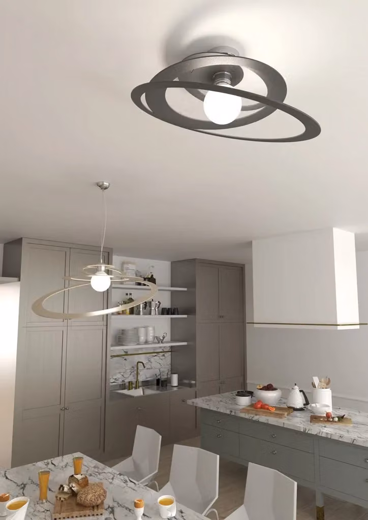 Plafoniera Industrial-Minimal Top Light in Metallo Grigio con Altezza Regolabile, Diametro: 50 cm, Attacco E27 – 2