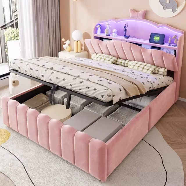 letto per bambini tessuto rosa 140 x 200 cm