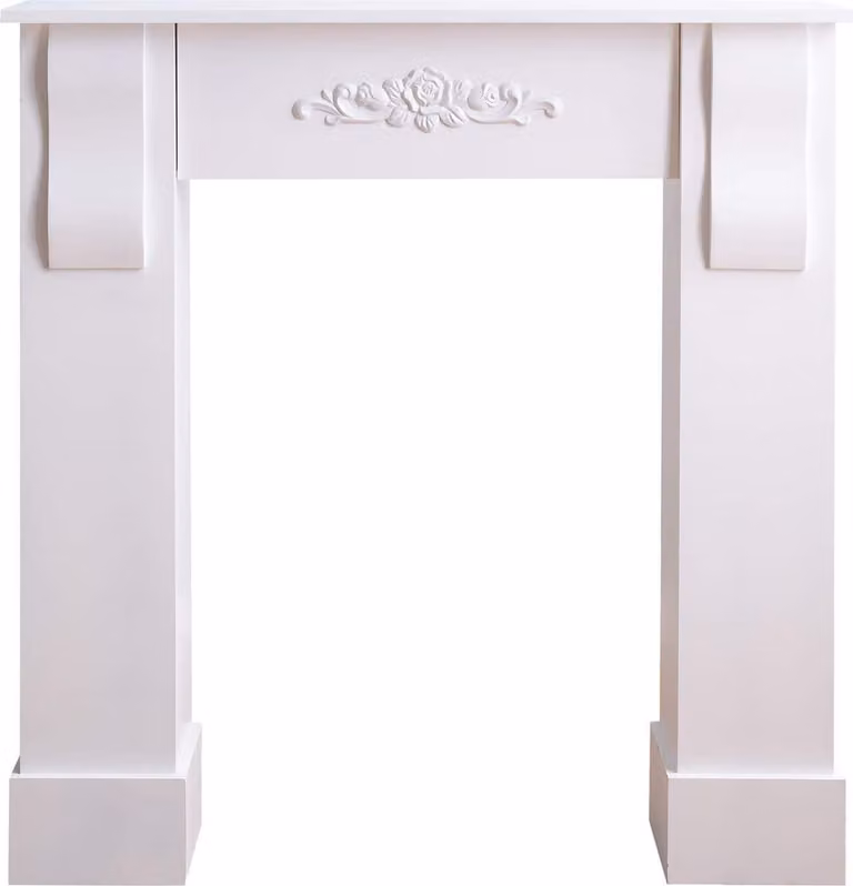 Cornice per camino Rebecca Mobili 92x93x22,5 cm in Mdf bianco con decoro floreale