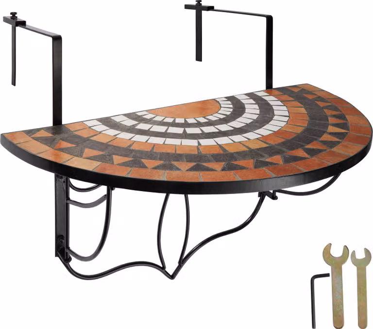 tectake® Tavolo da balcone acciaio, mosaico e cemento 75 x 65 x 62 cm