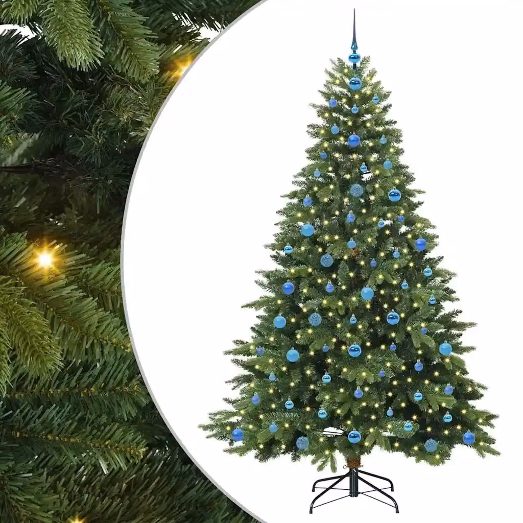 Albero di Natale artificiale moderno vidaXL verde con 300 LED luce bianca calda in PE e PVC, Altezza: 210 cm – 2