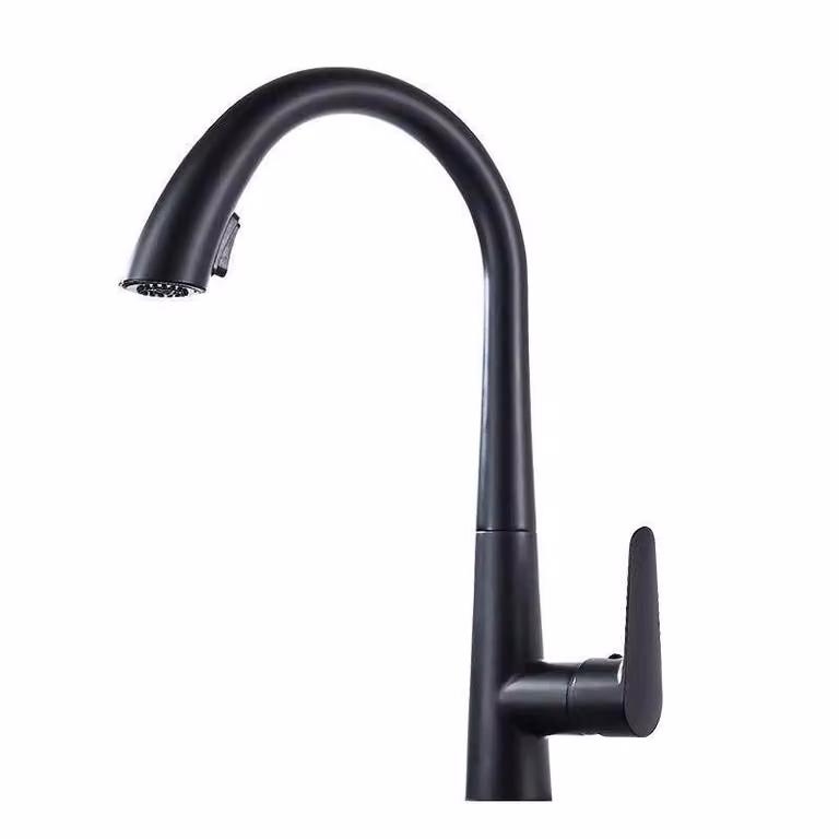 Rubinetto da cucina in acciaio inossidabile 304, miscelatore estraibile, orientabile a 360°, due tipi di getto con la semplice pressione di un pulsante, finitura spazzolata, nero