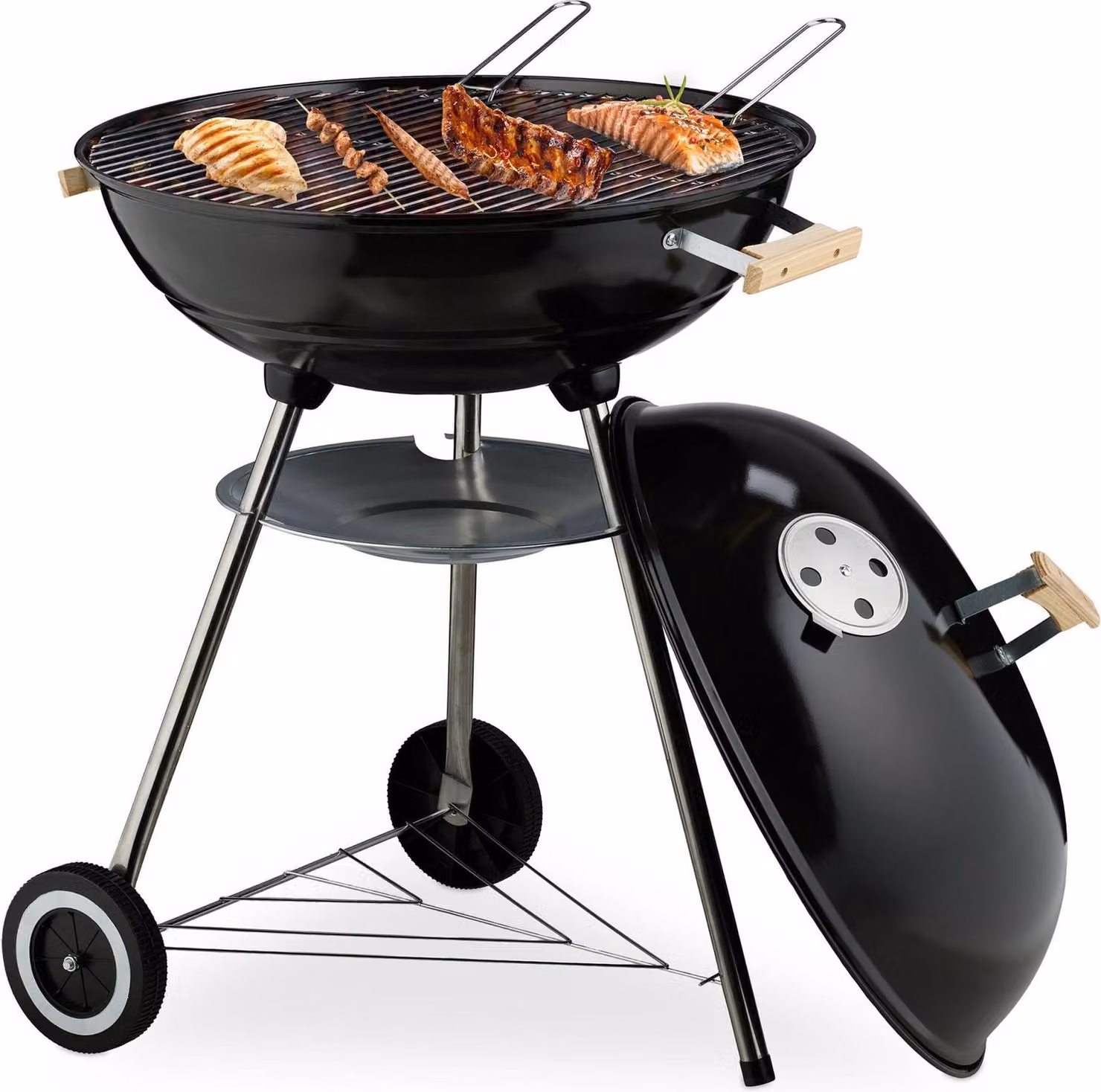 Barbecue portatile con coperchio e ruote