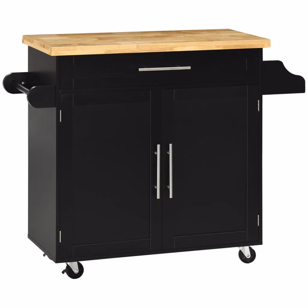 Carrello da Cucina MINIMAL con Piano di Lavoro e Portaspezie Nero L: 109 cm, P: 40 cm, H: 89 cm – 2