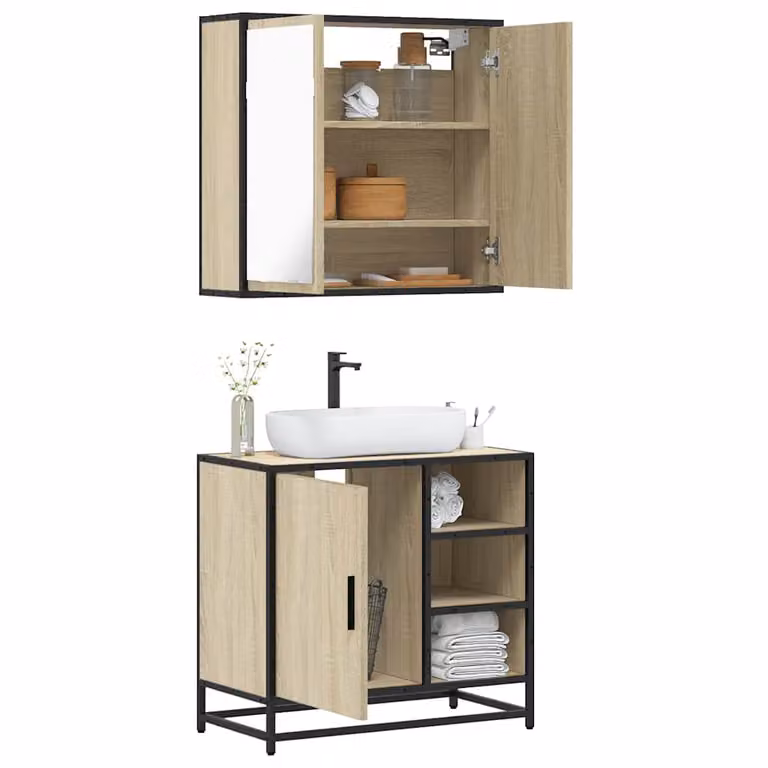 Set Mobili da Bagno 2 pz vidaXL in Stile Industrial con Mobile Lavabo e Armadietto con Specchio Marrone