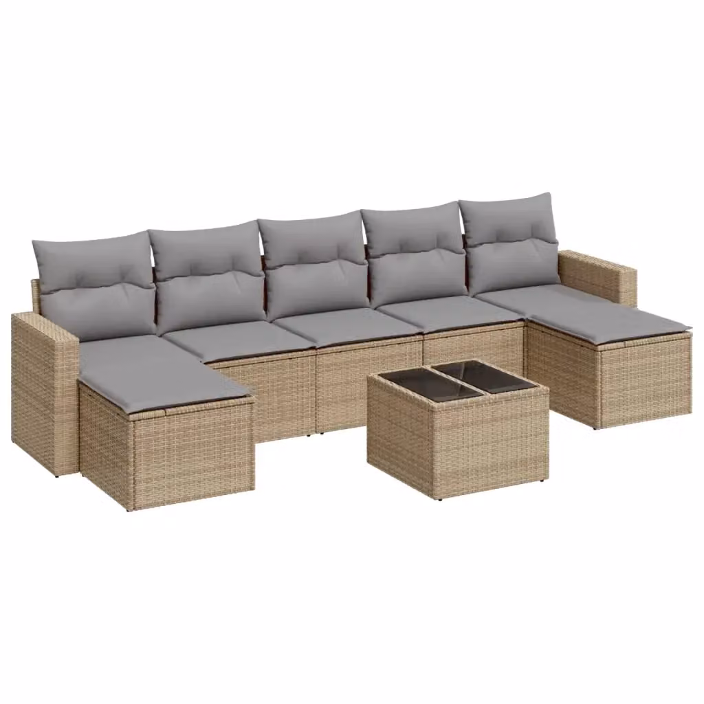 vidaXL Set Divano da Giardino 8 pz in Polyrattan con Cuscini Beige e Tavolino da Esterno – 2