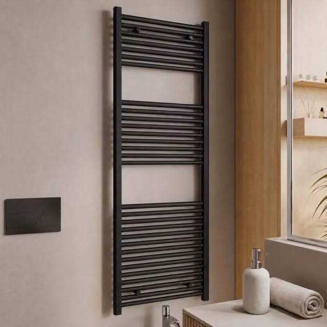 Termoarredo bagno scaldasalviette in acciaio nero opaco *** misure h1500xl600xi550 30 tubi, confezione 1