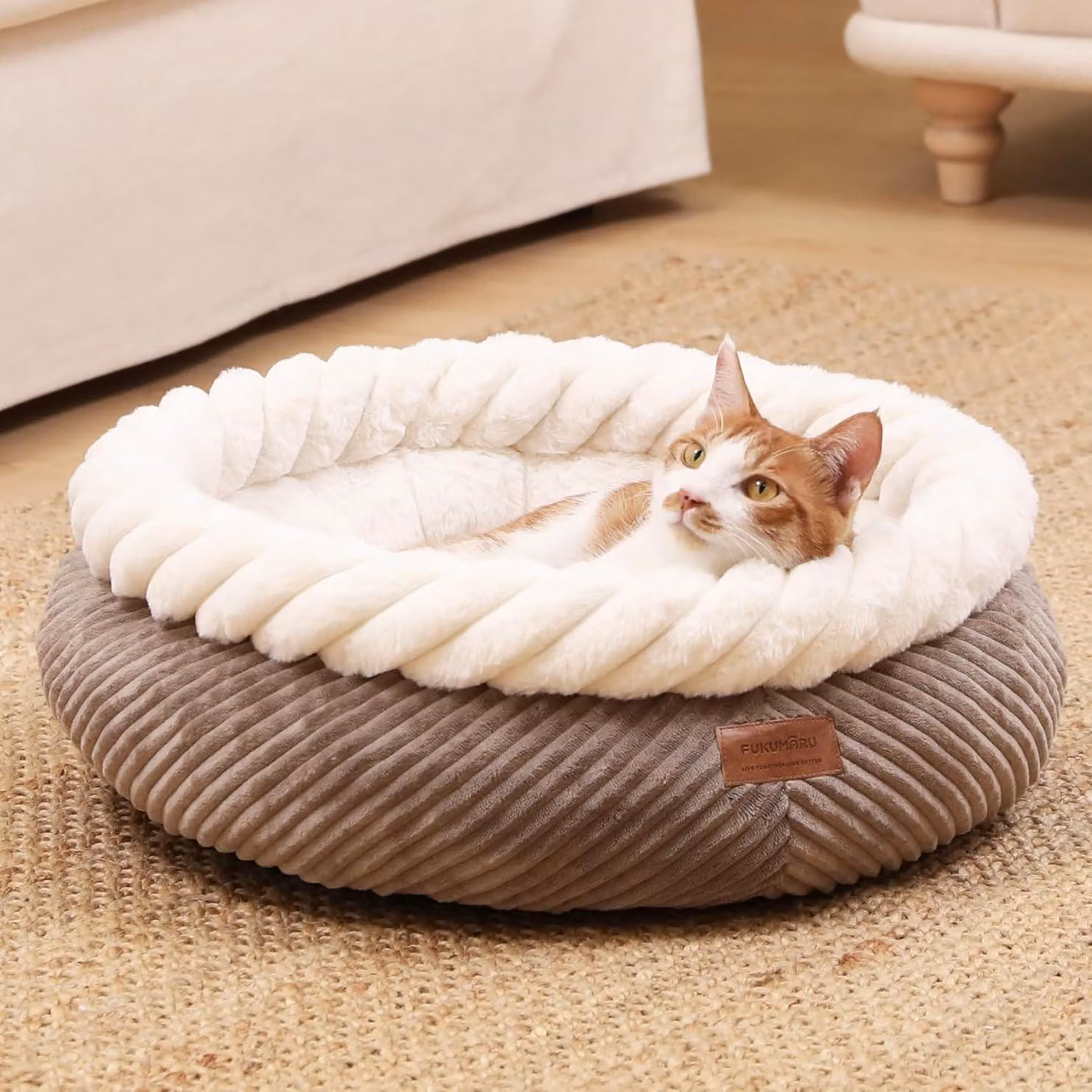 Cuccia per cani, rotonda, lavabile, di 53 cm di diametro, con fondo antiscivolo, adatta per interni