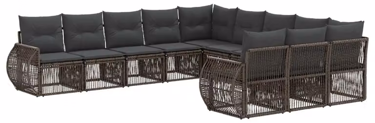 Set da giardino composto da 11 pezzi, in rattan sintetico grigio e grigio scuro